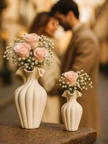 1 pieza Jarrón hecho a mano, jarrón decorativo ondulado bohemio, boca con forma de pétalo, decoración de escritorio minimalista para el hogar, regalo de estilo rústico, adecuado para sala de estar, dormitorio, centro de mesa de boda sencilla para pareja, decoración del hogar de estética neutra, se adapta al escritorio - multicolor - Ver 6