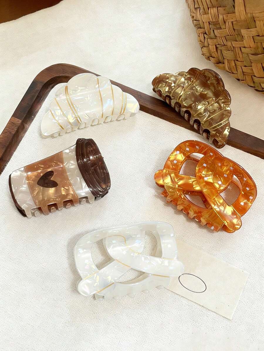 1pc Cute & Fun Acetate Bread, Coffee, Croissant, Pretzel Hair Claw Clip, Suitable For Long And Thick Hair - Multicolor - View 1