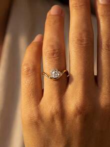 1pc Sparkling Pink Diamond Ring, Women's Jewelry, S925 Sterling Silver Inlaid Cubic Zirconia, Luxury & Exquisite Jewelry, Wedding Engagement Ring Gift - Gold - View 4