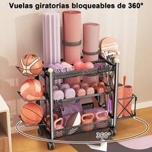 Estante para Mancuernas Extraíble con Ganchos y Ruedas Organizador de Almacenaje Tapete Yoga Multifuncional Estante de Equipo para Colchoneta Deportivo Pesas de Gimnasio Bola de Espuma en Casa - Rosa Oxidada - Ver 2