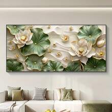 1幅无框荷叶帆布墙画 - 现代抽象花卉印花，清新自然风格大尺寸画作，适用于客厅、卧室、走廊装饰，通用节日礼物 - 彩色 - 查看 5