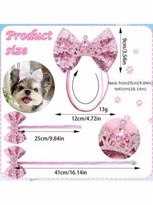 2件套亮片皇冠宠物头箍发饰，精致猫狗装扮配饰，可爱蝴蝶结狗狗头饰，幼犬服装，生日派对可爱宠物装扮，柔软弹力带，适合猫狗，节日拍照配饰，完美适用于圣诞节/生日/情人节/约会氛围 - 彩色 - 查看 2