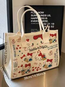 SANRIO 高品質卡通小貓單肩包，大容量學生帆布托特包，通勤手提包，女性必備戶外收納包 - 彩色 - 查看 12