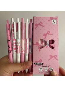 6pcs, Pink Bow Quick Dry Gel Pen, 0.5mm Fine Tip, Smooth Writing, Suitable Office & Classroom Supplies, Teens Adults Home Office Family Education Classroom Writing Writing Writing Special Universal Writing Pen Final Exam - Hồng - Xem 8