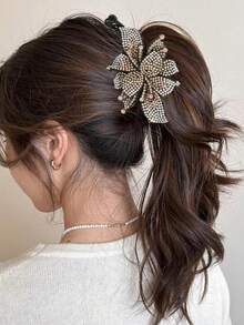 1个时尚复古11.5厘米水晶花朵香蕉发夹，优雅马尾辫发圈，适合日常、派对、聚会、节日氛围，时尚发饰，优雅发爪，女士发夹，休闲发卡 - 彩色 - 查看 5