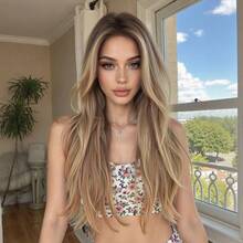 Ash Ombre Blonde Long Straight Hairline 13X4 Lace Front Wig Human Hair Pre Plucked With Baby Hair For Women Natural Color Wig Blonde Highlight Wigs Human Hair 200% Density Brazilian Virgin Human Hair Wigs For Daily Wear - 灰漸金髮 - 查看 2