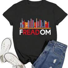 Ascrazy Reading Shirt For Women Freedom To Read Books T-Shirt Bookworm Shirts - màu đen - Xem 1