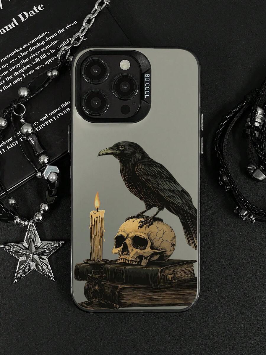 Chinese Painting Style Raven Skull Pattern Phone Case, Anime Gothic Style, Made Of TPU Material With Shock Protection. Suitable As A Gift For Family, Friends, Kids, Birthday, Spring, Festivals, Boyfriend, Girlfriend, And Ramadan. Compatible With Apple IPhone11/12/13/14/15/16/16PRO/16PROMAX, GalaxyA05/A15/A25/A35/A53/A54/A55/S23/S24 - Multicolor - View 1