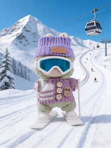 17cm Doll Outfit, Fashionable Ski Suit With Ski Gear, Ski Sweater And Hat, For Labubu, Holiday Costume, Holiday & Birthday Gift (Doll Not Included) - Multicolor - View 3