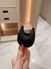 1 pièce Sac à main élégant avec décoration de cristal en velours noir, portefeuille mode automne/hiver 2025 avec bandoulière métallique, convient pour rouge à lèvres et bijoux, utilisable pour soirée, mariage, bal, Saint-Valentin, ne peut pas contenir de smartphone - Noir - Voir 7