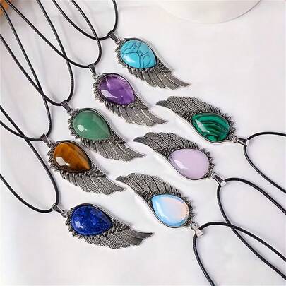 1/10/Pc Bohemian Natural Stone Wing Shaped Pendant, DIY Jewelry Making Necklace Accessories, Suitable For Casual Wear And Gifting