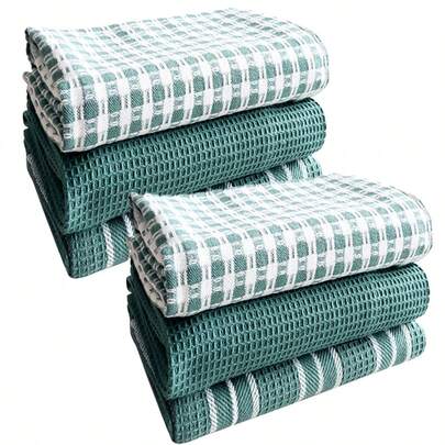 3/6pcs Soft Absorbent Kitchen Towel Set - Large, Durable Waffle Weave Dish Cloths, Solid, Plaid And Striped Patterns, Easy To Clean And Dry - Perfect For Cooking, Baking And Tea Time