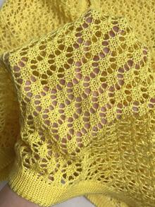 Damen Lange Ärmel Ausschnitt Badeanzug Strandkleid, eleganter Boho Bademode Stil, V-Ausschnitt Rock - Gelb - Übersicht 10