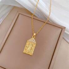 1件优雅十字架和圣母玛利亚吊坠项链，镶嵌闪亮立方氧化锆，不锈钢链，基督教祝福珠宝礼物，适合送给家人、朋友、爱人，生日、节日、周年纪念日等场合。 - 金色 - 查看 8