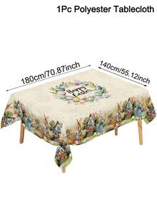 1 Stück Frühlings-Ostertischdecke, Landhausstil Hase & Eier Muster, rechteckige/runde Tischdecke mit Blumenkranz, ideal für Küchen-Esszimmer Tischdekor, Innen- und Außenbereich Picknicks, Feiertagspartys, Oster-Dekorationen für Zuhause, festliche Frühlings-Sommer-Partyzubehör - Verschiedenfarbig - Übersicht 3