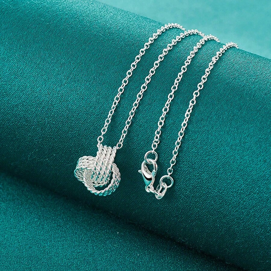 925 Silver Plated Knot 16-30 Inch Pendant Necklace For Women Wedding Party Fashion Charm Jewelry - Silver - View 1
