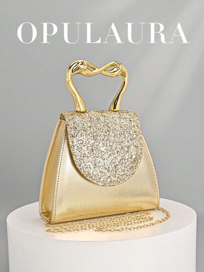 OpulAura 1pc Luxury Handbag, Evening Bag - Glamorous, Elegant, Exquisite, . PU Leather With Sequin Decor Square Clutch, Branch Shaped Handle, Designed For Women, Suitable For Ladies, Party Girls, Brides, Perfect For Gatherings, Weddings, Balls, Galas. An Ideal Gift For Women - Mothers, Teachers, Friends, Bridesmaids, Etc.