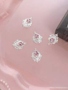 12/240件粉色系列金属美甲饰品：心形、行星、月亮、十字架、蝴蝶结、泰迪熊、星光、水钻银色美甲装饰，奢华金属美甲用品，闪亮粉色水晶美甲宝石，适用于多功能DIY美甲配件 - 彩色 - 查看 6