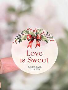 Personalized Custom Text, "Love Is Sweet", Wedding Cookie Favor Labels, Christmas Wedding Cookie Favor Stickers, Wedding Cookie Labels, Thank You Stickers, Holiday Party Stickers - Multicolor - View 2