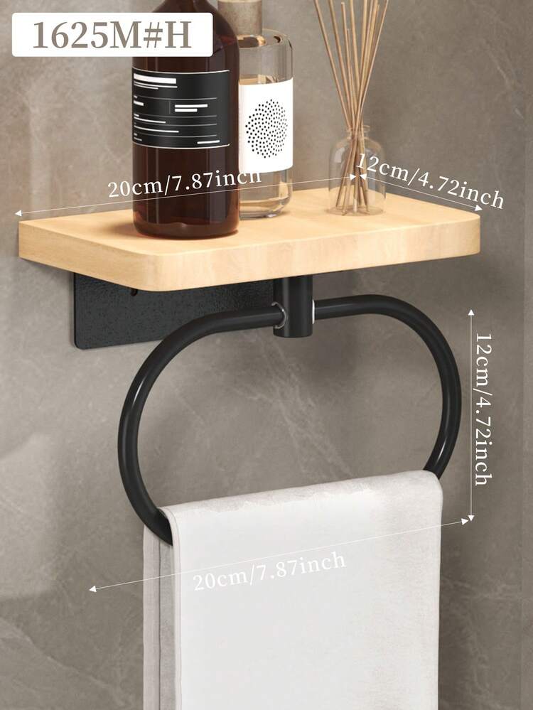 1pc Bathroom Towel Ring, Wall Mounted Towel Holder With Wooden Rack, Towel Hook, For Bathroom Storage And Organization, No Drilling Required, Easy Installation, Bathroom Accessory - Multicolor - View 4