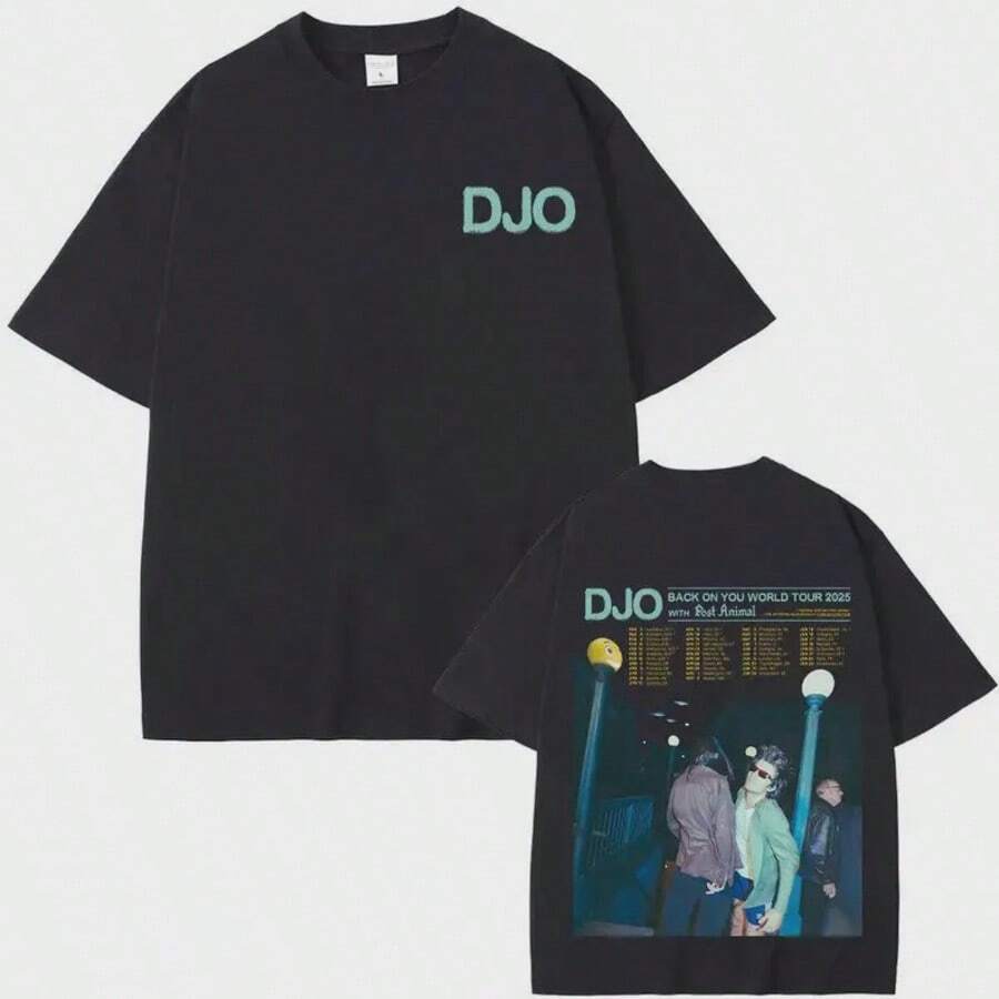 DJO Tour Shirt, Indie Alternative Music T-Shirt, Vintage Concert Graphic Tee, Minimal Front Logo Shirt, Unisex Music Fan Gift - 黑色 - 查看 1
