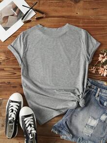 Women's Solid Color Simple Crewneck Short-Sleeved Summer T-Shirt, Daily Wear-Unisex Summer Casual Vintage Cotton Printed T-Shirts For Couples - 灰色 - 查看 2
