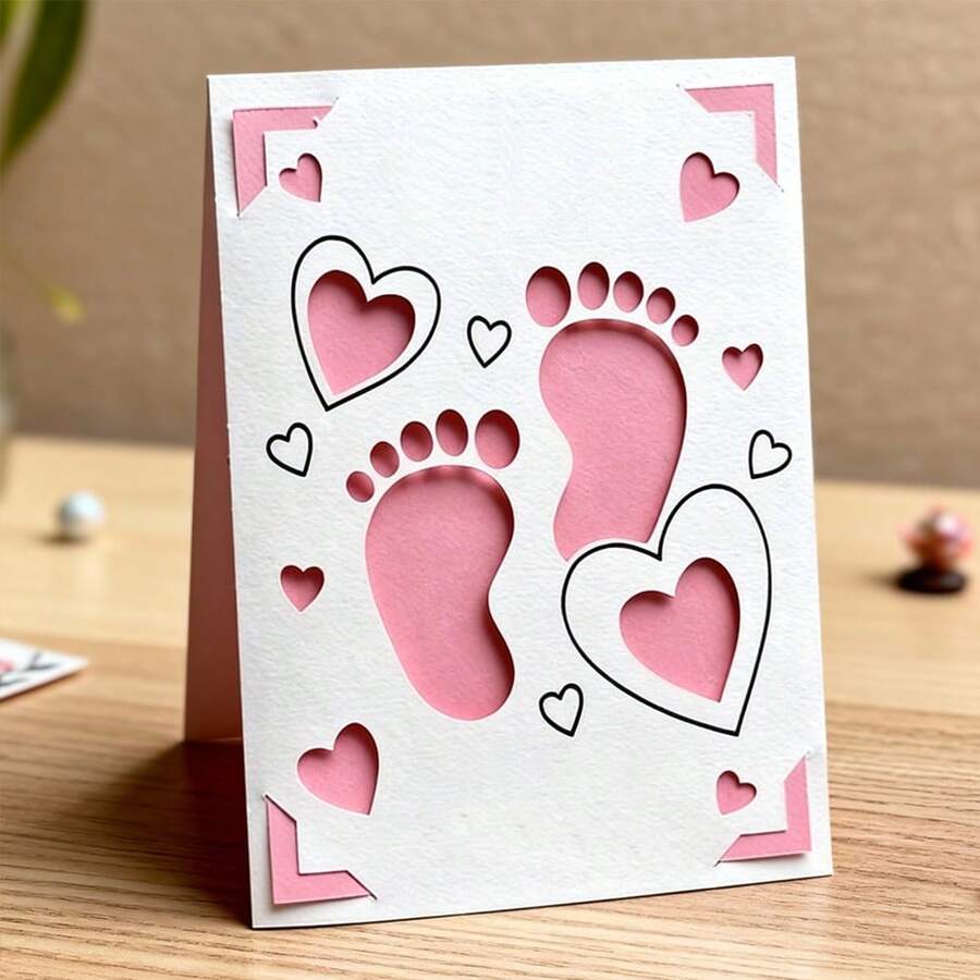 Creative Footprints And Hearts Metal Cutting Dies, DIY Scrapbooking Album And Embossing Stencil, Greeting Card Making Tool, Card Paper Cutting Crafts ,Gift Card Making Template Die Cuts. - Silver - View 1