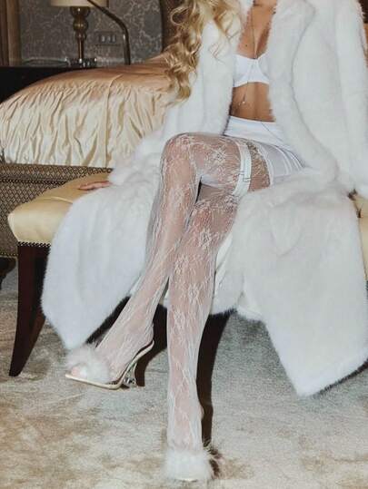 Leggings con stampa floreale stile Lolita dolce e punk, calze autoreggenti in rete sexy e traforata da donna