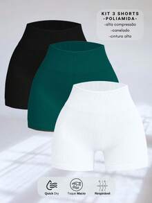 SET OF 3 SEAMLESS RIBBED SHORTS – HIGH COMPRESSION - Negro/Verde/Blanco - Ver 1