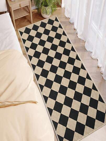 1 件装现代黑米色格子地垫 - 防滑可水洗 100% 涤纶材质，几何菱形图案，室内/室外两用，适用于走廊、厨房、门廊、洗衣房入口装饰，节日礼物，可水洗门垫，易于打理