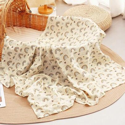 1pc All-Season New Baby Muslin Swaddle Blanket, Newborn Hooded Bath Towel, Cute Baby Quilt, Size 120*110cm
