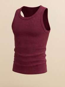 Men's Basic Casual Cotton Tank Top, Star Boy Style - 酒紅色 - 查看 2