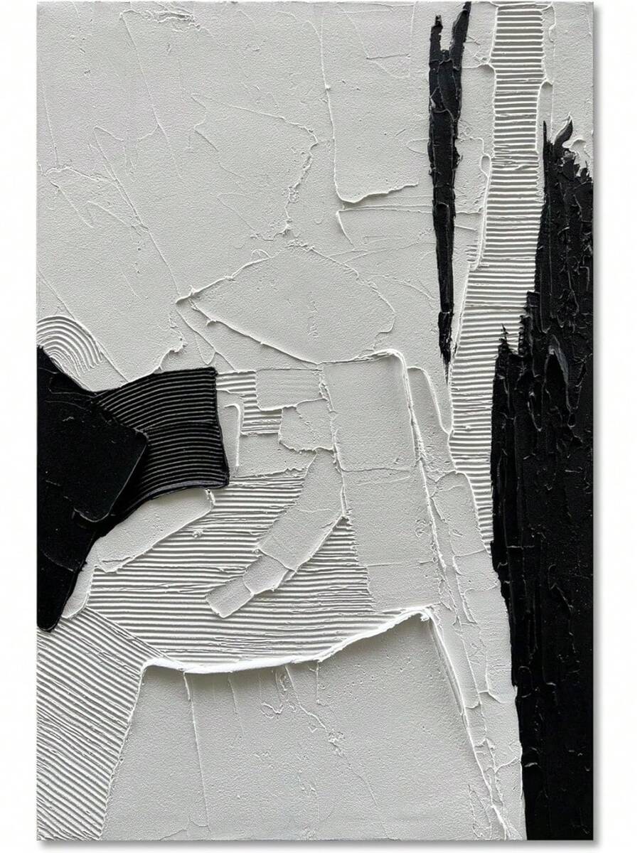 NANKAI Art Minimalist Hand Painted Thick Texture Black And White Oil Painting 10x10 Inch Large Oil Painting Home Room Decor Bedroom, Smiling Friends, Room Decor, Decorations, Coffee Bar Essentials - Clear - View 1