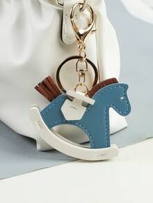 1pc Leather Charm Keychain With Swinging Horse Decoration, Cute Animal Jewelry Accessory For Bags, School Christmas Gift Ideas Bag Accessories Lanyards With Id Holder Car Accessories Bag Charms
