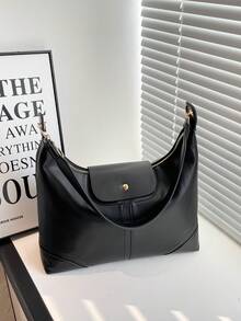 新款女士单肩包，大容量通勤包 - 黑色 - 查看 6