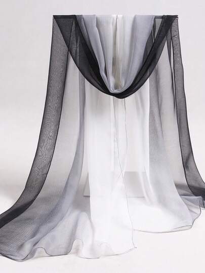 1pc Chiffon Ombre Scarf, Lightweight Versatile Small Long Shawl For Spring Autumn Summer, Suitable For Square Dance