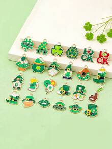 30 piezas Día de San Patricio DIY Verde Esmalte y Aleación Dorada Trébol de Cuatro Hojas Colgante de Dibujos Animados Joyería Haciendo Regalo Festivo (Estilos Aleatorios) - Multicolor - Ver 5