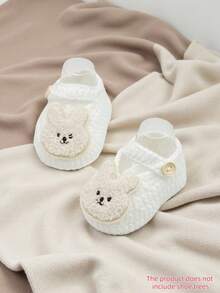 1 par de calcetines de conejo recién nacido tejidos a mano, con patrón bordado blanco - Blanco - Ver 8