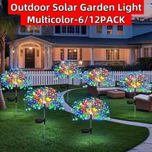 6/12-Pack Outdoor Solar LED Fireworks Lights - Multiple Colors Available, IP65 Protection Rating, 8 Lighting Modes, Suitable For Outdoor Christmas And Valentine's Day Decorations For Villas, Parties, Weddings, Lawns, Etc. | Outdoor Lighting - 彩色 - 查看 1