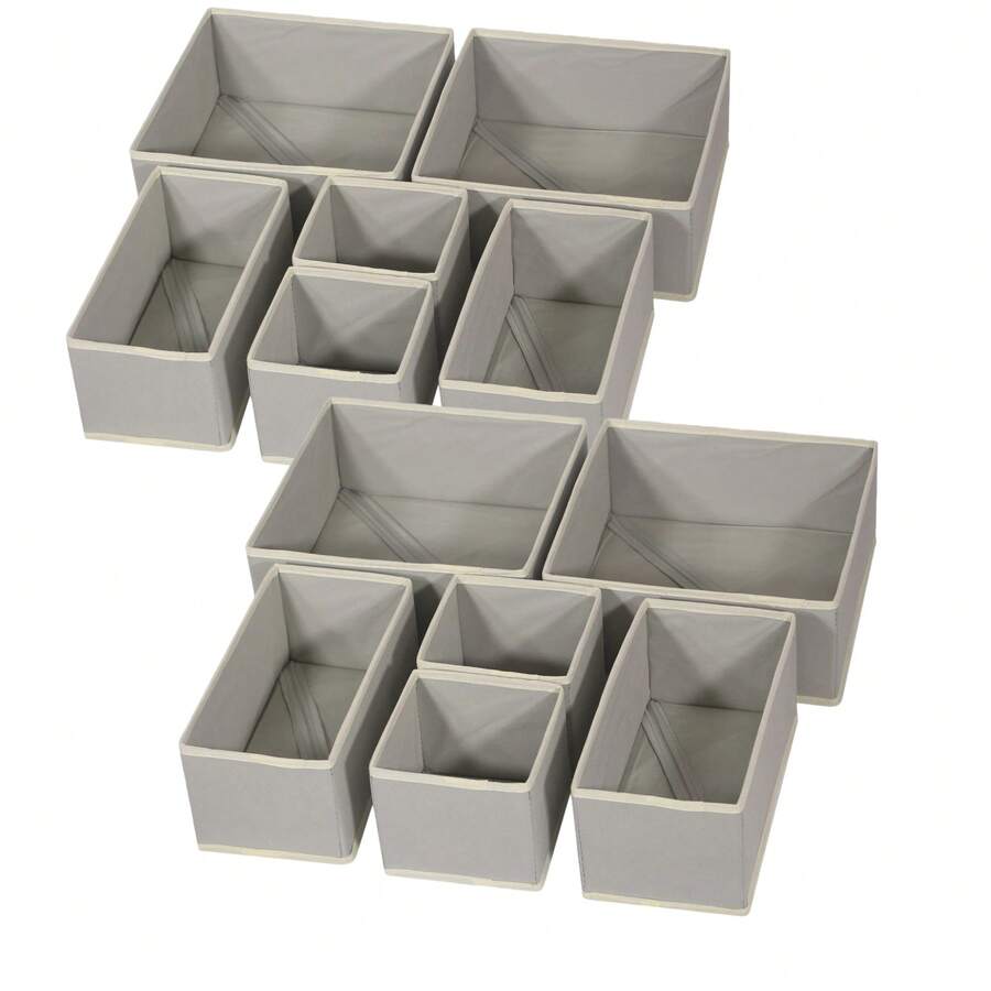 1/3/6/9/12个装可折叠布艺收纳盒，适用于衣柜、梳妆台、抽屉，可用作收纳篮、整理盒、分隔盒，用于存放衣物、内衣、胸罩、袜子和其他贴身衣物。 - 淺灰(米色邊) - 查看 1