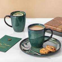 vancasso 4-Piece Green Stoneware Coffee Mug Set, 480ml Glazed Coffee Cups - màu xanh lá - Xem 5