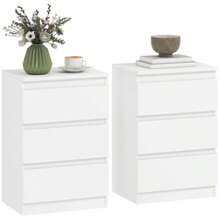Bedside Table, Set Of 2 Side Tables With 3 Drawers, Nightstand For Bedroom Or Living Room, 40 X 30 X 59.5 Cm, White - White - View 8