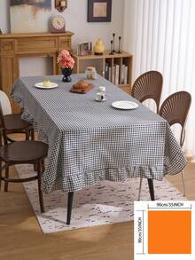 1pc Elegant Plaid Ruffle Edged Tablecloth, Farmhouse Style, Suitable For Kitchen, Dining Table, Coffee Table, TV Stand, Entryway, Holiday Party, Birthday, Wedding, Office Desk, Photography Backdrop, All Season - Black - View 16