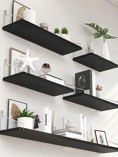 1pc No-Drill One-Shelf Wall Mounted Floating Shelf For Books, Plants, Decor, Bedroom, Dorm, Wooden Wall Shelf