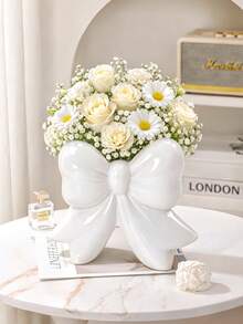 1个粉色/白色蝴蝶结花瓶，装饰花瓶，桌面摆件，家居/客厅装饰 - 彩色 - 查看 3