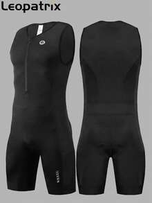 LEOPATRIX 男士铁人三项连体服，适合铁人三项运动的骑行、游泳、跑步一体式服装 - 黑色 - 查看 1