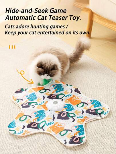 Interactive Cat Toy Electric Intelligence Cat Toy With Hidden Moving Feathers Rechargeable Exercise Toy For Indoor Kittens Hide And Seek Play Game Gift Pet Toy