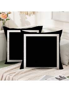 2pcs Nordic Black & White Geometric Pattern Pillow Covers - Double-Sided Velvet, Zipper Closure, Machine Washable, 45x45cm, Suitable For Living Room, Sofa, Headboard, Car Etc., Minimalist Decorative Pillows, Velvet Texture - Multicolor - View 9