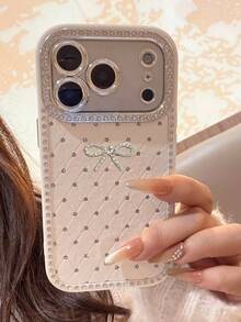 Fashion 3D Blingbling Bowknot Solid Color Rhombus Grid Pattern Glitter Rhinestone Shockproof Phone Case Compatible With IPhone 17 Pro Max 17 Pro 16 Pro Max 15 14 Pro 13 Advanced Camera Protection Back Cover