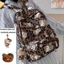 Sanrio 三丽鸥Hello Kitty豹纹双肩包，大容量美观旅行背包，Y2K棕白图案双肩包带挂饰，耐用轻便大学书包 - 彩色 - 查看 12